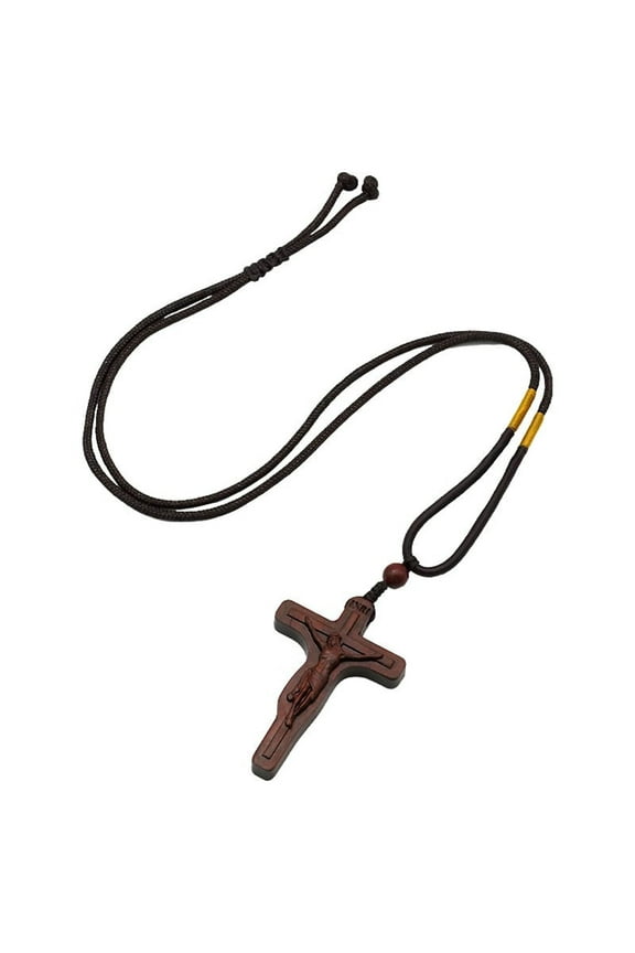 Wooden Cross Necklace, Wood Cross Necklace with Hanging Rope, Mens Cross Necklaces, Wood Jewelry Christian Baptism Crucifix Pendant for Men