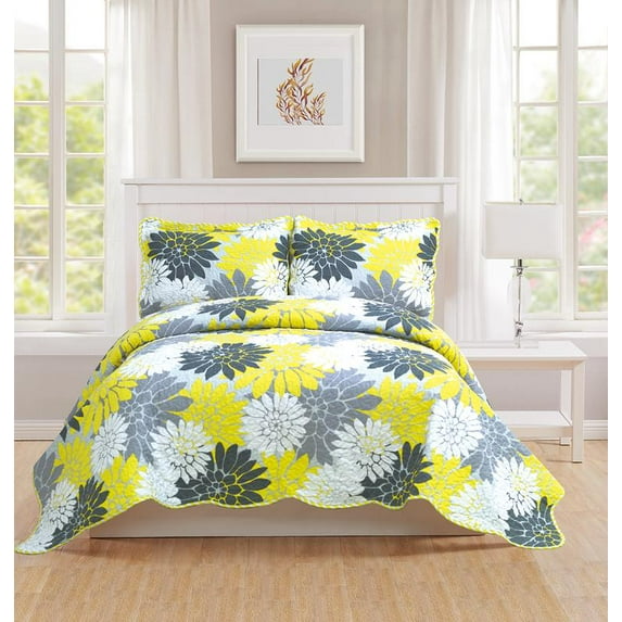 Lana - 3 Piece Quilt bedspread Set Queen size - Lime Green