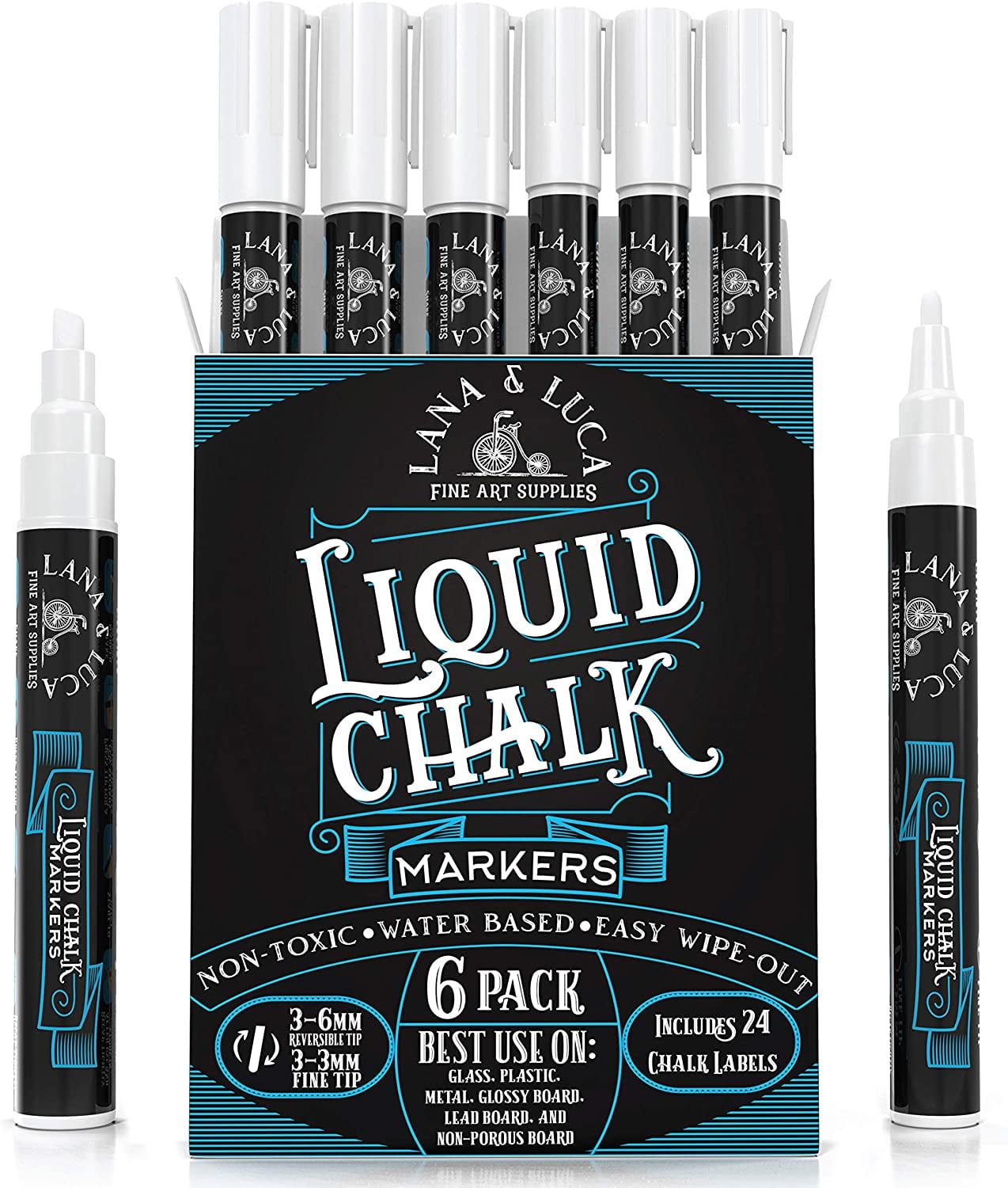 ArtShip Design 12 Earth Tone Chalk Markers Double Pack of Both Fine and Reversible Medium Tip Liquid Chalk Pens Wet Erasable - Menu Boards, GLA