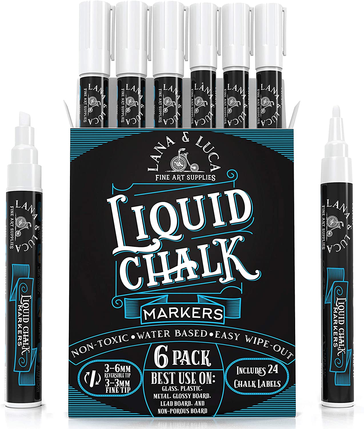 Lana & Luca Liquid Chalk Markers Pen - White Dry Erase Marker for  Chalkboard Signs, Windows & More