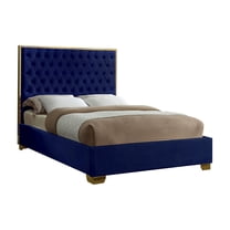 Lana Navy Velvet Queen Bed-Color:Navy Velvet,Finish:Gold,Style:Contemporary