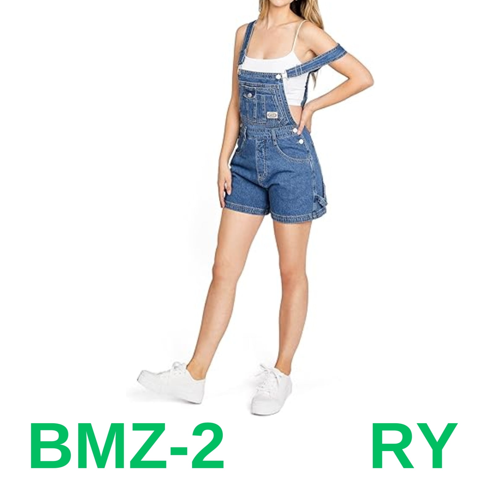 Lana Roux 90s Denim Twill Romper Short Overalls, Medium Denim, X