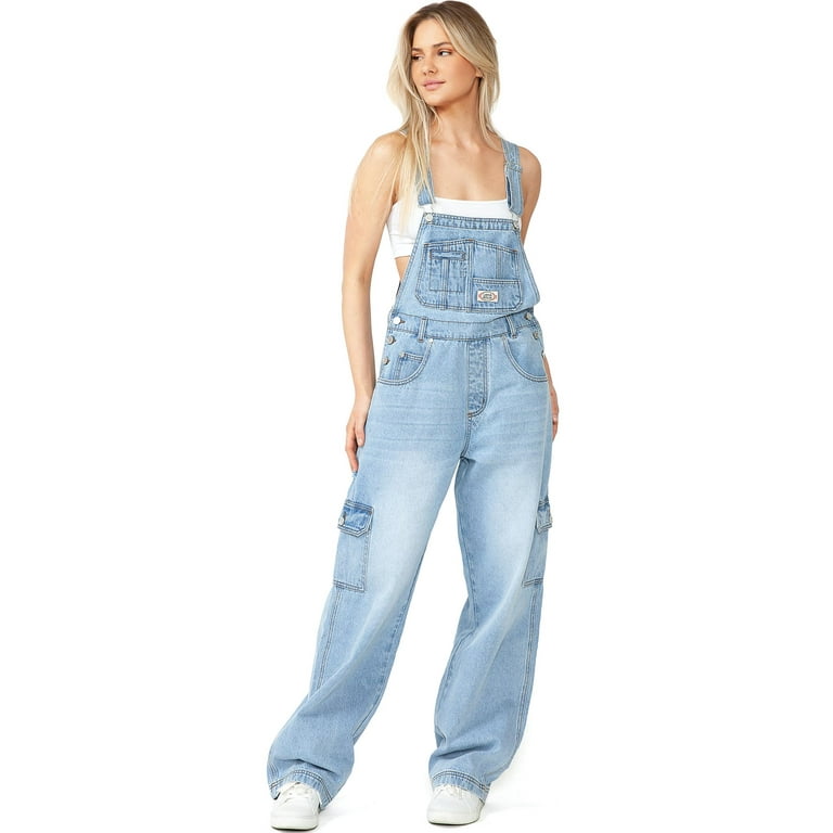 Lana Roux 90s Retro Revolt Dungaree Utility Denim Cargo Jean Overalls  (Cargo Light, Large)