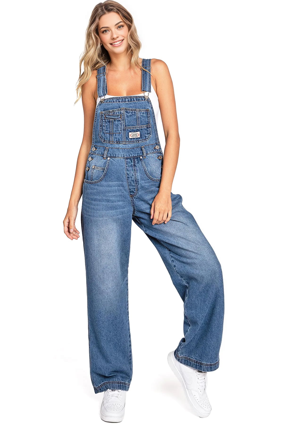 Lana Roux 90s Retro Revolt Dungaree Utility Denim Twill Jumpsuit Overalls  (XS, Light Denim) 