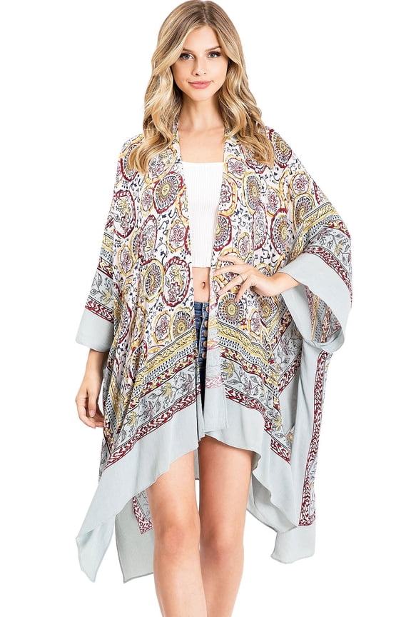 Women's Boho Style Layering Kimono (Sage, One Size)