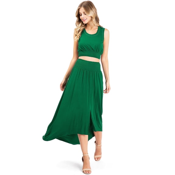 Lana Roux Women's Juniors Crop Top w Matching Hi-Lo Maxi Skirt (Emerald, Small)