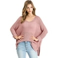 thumbnail image 1 of Lana Roux Women's Juniors Oversize Knit V-Neck Sweater Top (Blush, M/L), 1 of 3