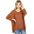 thumbnail image 1 of Lana Roux Women's Juniors Oversize Knit V-Neck Sweater Top (S/M, Rust), 1 of 3