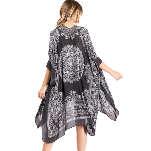 Lana Roux Women's Lightweight Floral, Layering Summer Kimono Cardigan (Charcoal Grey, One Size)