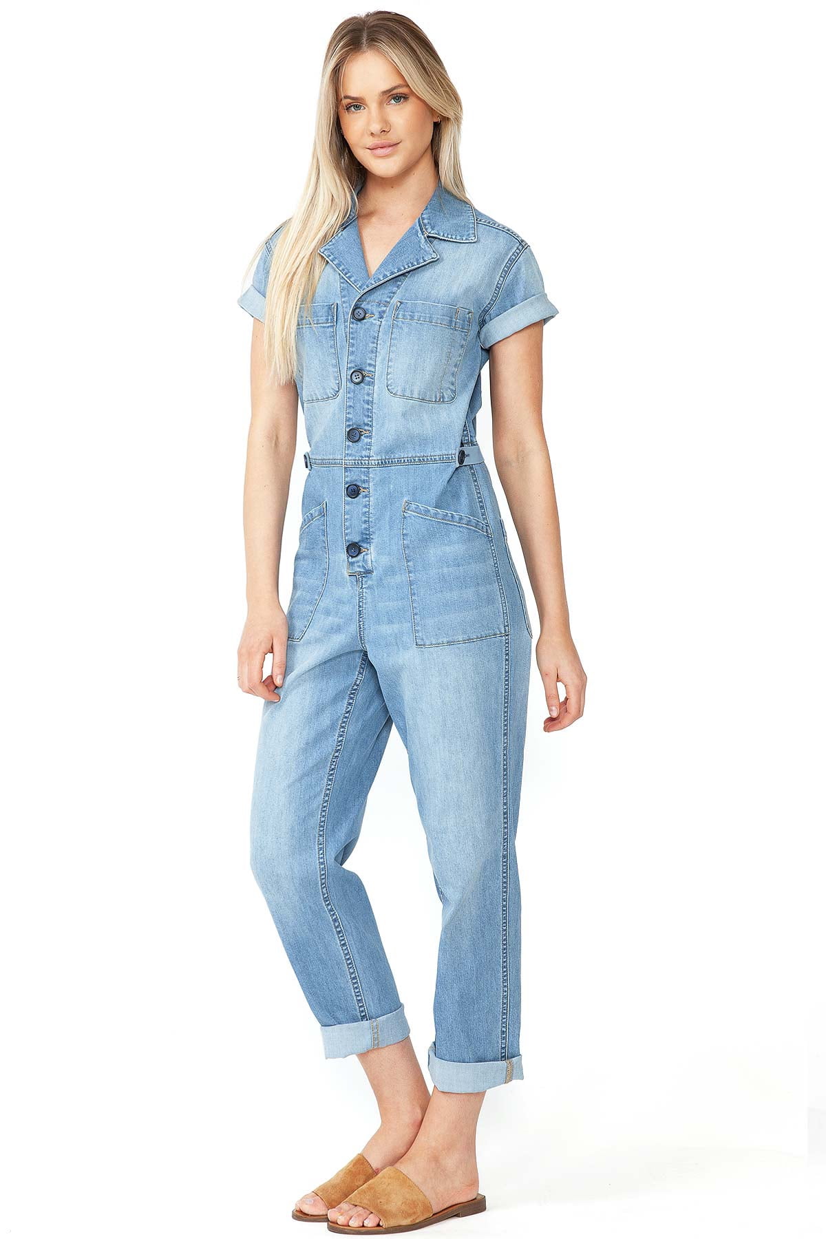 Aviator Jumpsuit in Pale Blue Denim Aviator Jumpsuit in Pale Blue Denim
