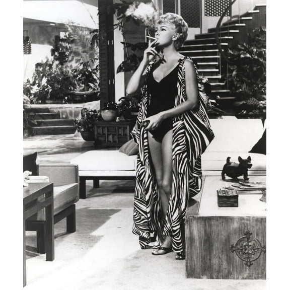 Lana Turner Smoking Cigarette in Swimsuit with Robe Photo Print (24 x 30)