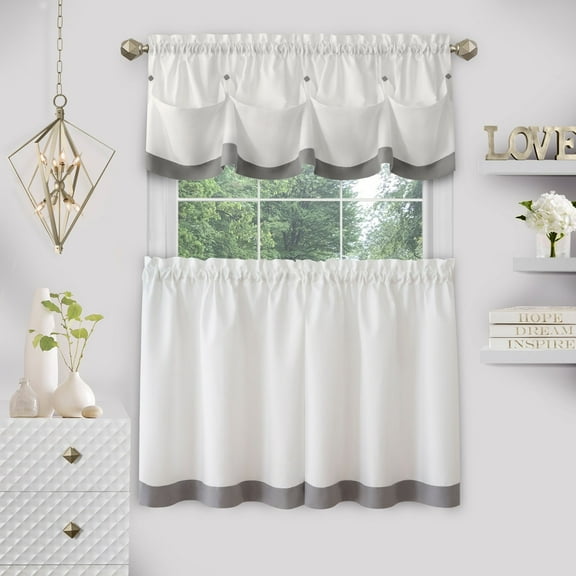 Lana Window Curtain Tier Pair and Valance Set58x24-Grey