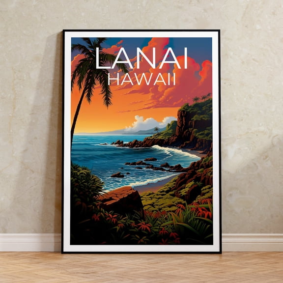 Lanai Hawaii Island Coastal Travel Wall Art Decor Unframed Paper Print