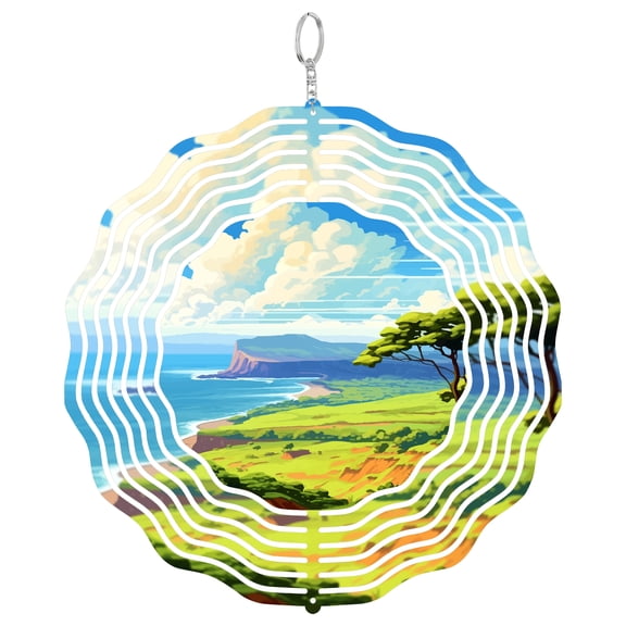 Lanai Lookout Hawaii Ocean 3D Wind Spinner Stainless Steel Hanging Ornament Garden Decor Oahu Scenic Gift