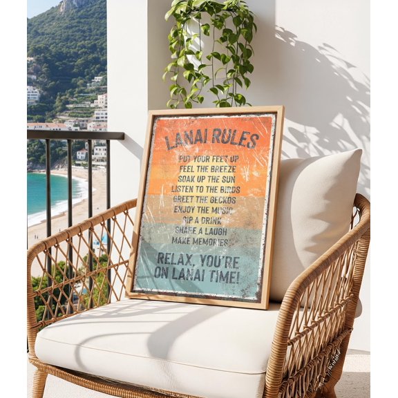 Lanai Rules Sign, Sunset Beach Vibes, Outdoor Beach Decor Gift, Poster Only