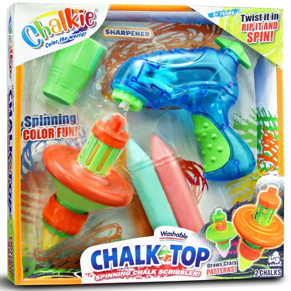 Lanard Chalkie: Chalk Top - Spinning Chalk Scribbler, Rip Cord Launcher, 2 Sticks & Sharpener, Draws Crazy Patterns, Outdoor Art Play Toy, Kids Age 3+