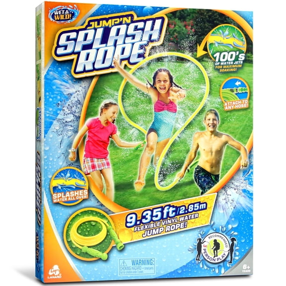 Lanard: Jump 'N Splash Rope - Green & Yellow, 9.35 ft Flexible Vinyl Water Rope, Hundreds Of Spray Water Jets, Hose Attaching, Outdoor Play, Kids 6+