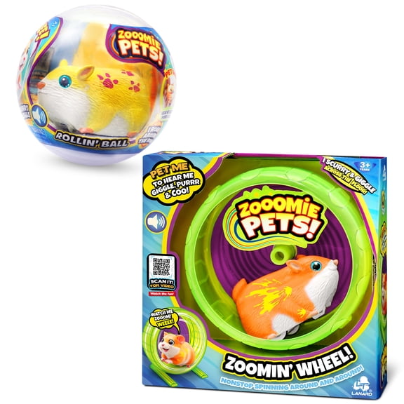 Lanard: Zooomie Pets: Bundle Pack - Rollin Ball & Zoomin Wheel - 2 Electronic Toy Hamster Animals, Motion Activated Sounds, Scurries-Spins, Kids 3+