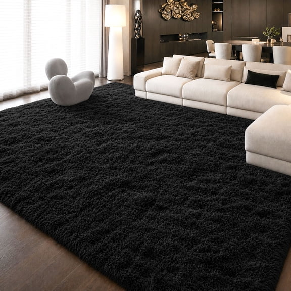 Lanbertent 5ft x 8ft Shag Area Rug, Soft Fluffy Area Rugs for Living Room Bedroom Plush Pile Carpets, Black
