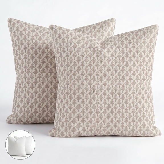 Lanbertent Decorative Throw Pillow, 2-Pack 18"x18" Linen Couch Pillows, Soft Floral Cushion for Sofa Living Room Bedroom, Brown (2-Pack Inserts Included)