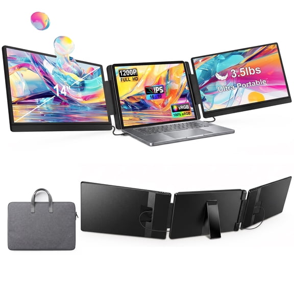 Laptop Screen Extender, 14" 1200P FHD Triple Portable Monitor for Laptops, USB-C Plug and Play Multi Screen for 12-17" laptops with Windows/Mac/Chrome