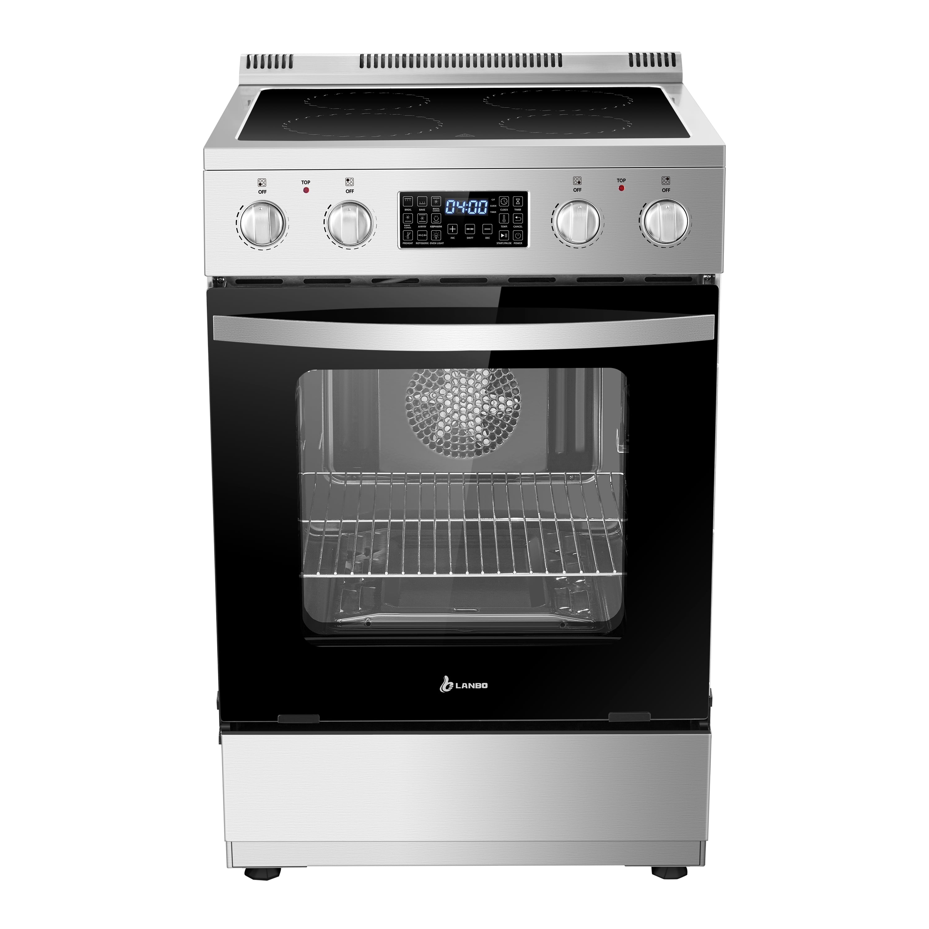 Lanbo 24 inch 2.9 CU.ft Freestanding Electric Range with Air Fry, Rotisserie and True Convection Oven