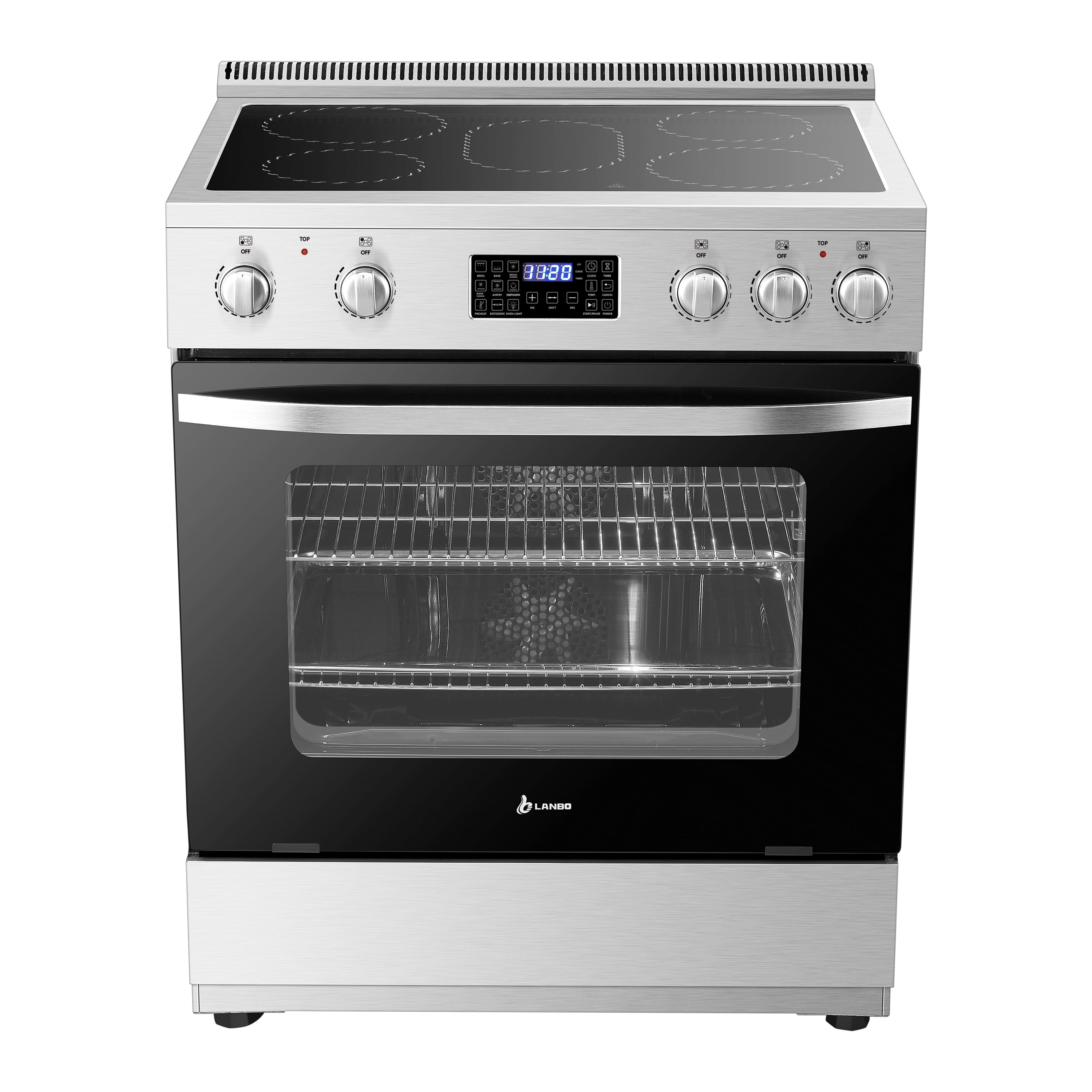 Lanbo 30 inch 5.9 CU.ft. Freestanding Electric Convection Range with Air Fry and Rotisserie, 5 Elements