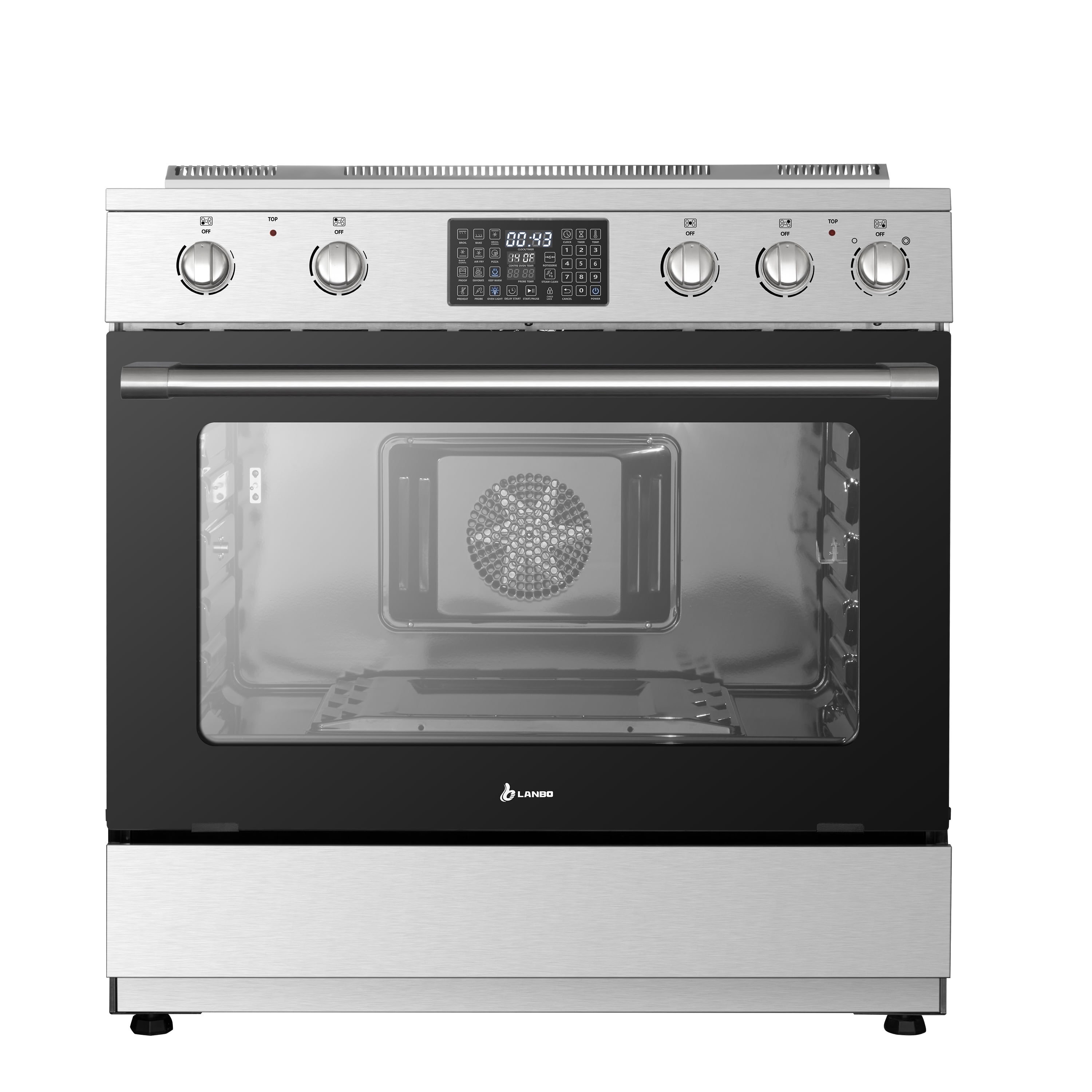 Lanbo 36 inch 5 Burners Air Fry Convection Oven Freestanding Electric Range with Rotisserie and Pizza
