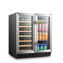 Lanbo 70 Can 33 Bottle Under Counter Dual Zone Wine Refrigerator and Beverage Cooler 30 inch Width