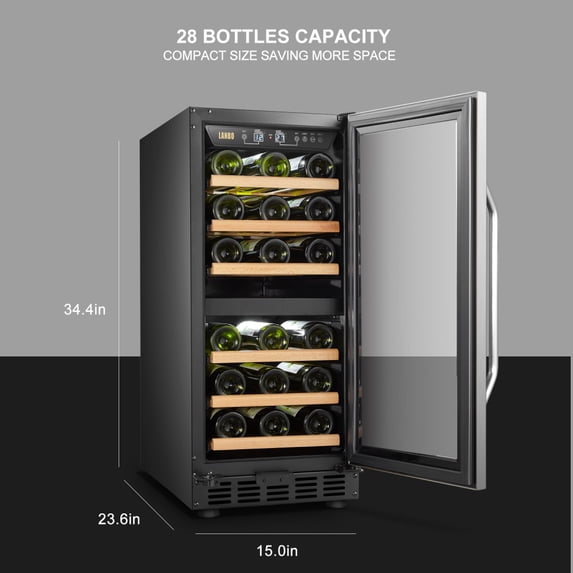 Lanbo LW28D - 15 Inch Dual Zone (Built In or Freestanding) Compressor Wine Cooler, 28 Bottle Capacity
