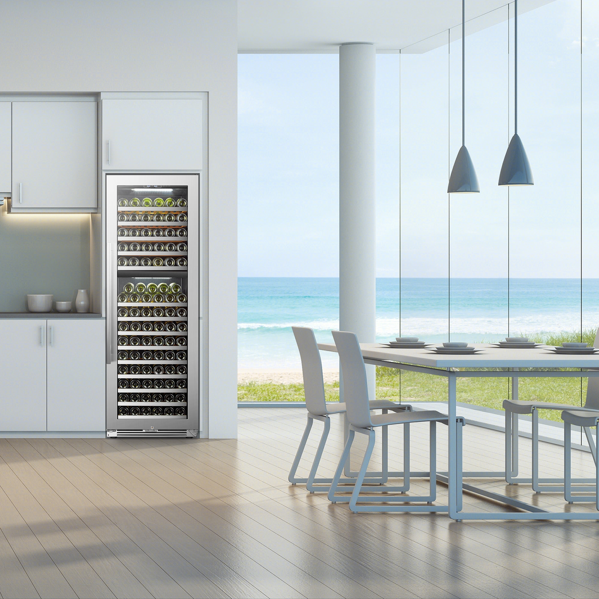 Lanbopro 153 Bottles Dual Zone Seamless Stainless Steel Wine Cooler