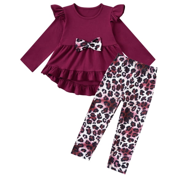 Lanbubble 1-5Y Toddler Girl 2-Piece Outfits Set Long Sleeve Ruffle Hem Top Floral Pants Fall Winter Kids Girl Clothes