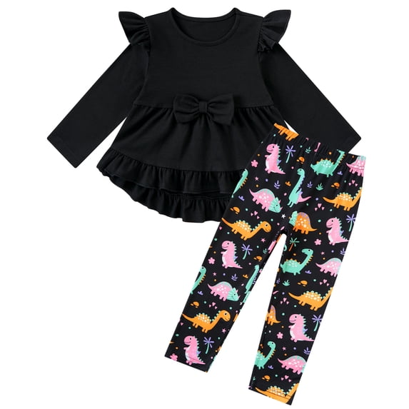 Lanbubble 1-5Y Toddler Girl 2-Piece Outfits Set Long Sleeve Ruffle Hem Top Floral Pants Fall Winter Kids Girl Clothes