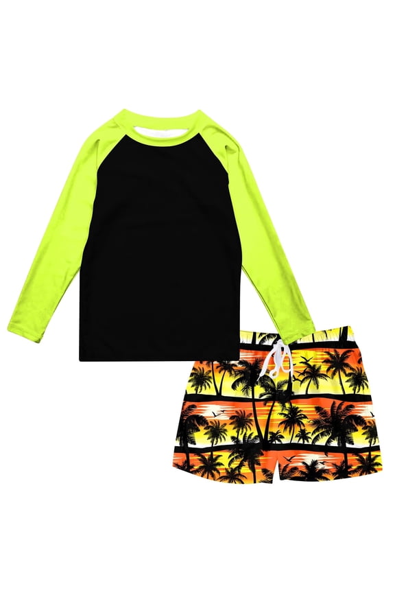 Boys Bathing Swimsuit Set Long Sleeve Rash Guard Kids 2-Pieces Swimming Suits