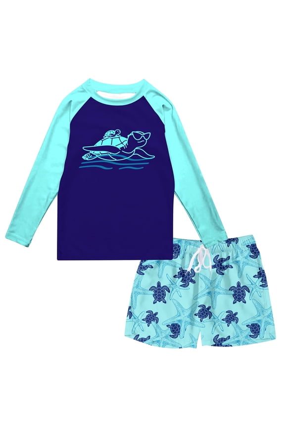 Boys Bathing Swimsuit Set Long Sleeve Rash Guard Kids 2-Pieces Swimming Suits