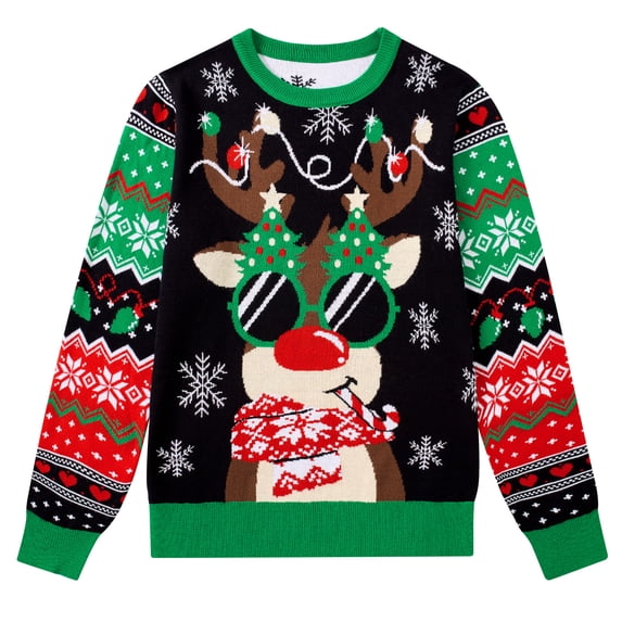 Lanbubble Unisex Kids Ugly Christmas Knit Sweater Crewneck Pullover for Boys and Girls Ages 7-14