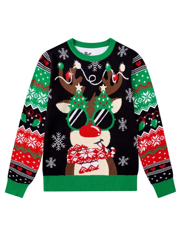 Unisex Kids Ugly Christmas Knit Sweater Crewneck Pullover for Boys and Girls Ages 7-14