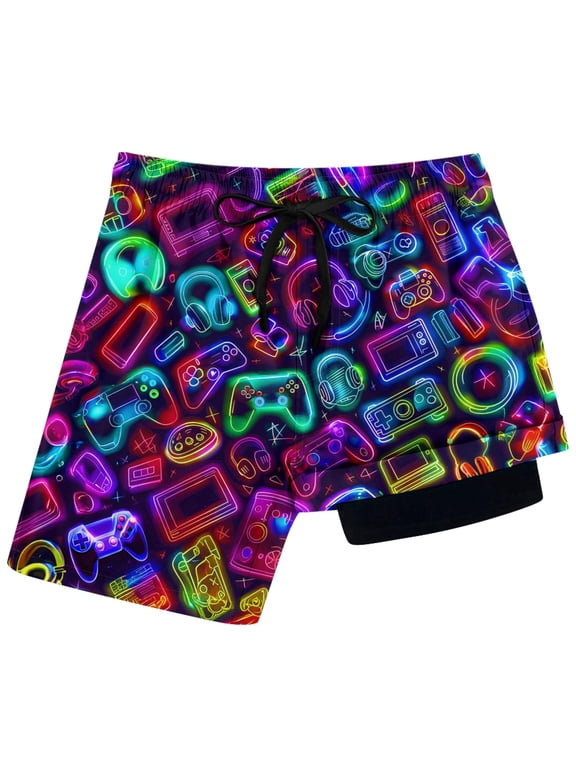 Boys Swim Trunks with Compression Liner Swimming Shorts Quick Dry Bathing Suit Swimwear 7-16Y