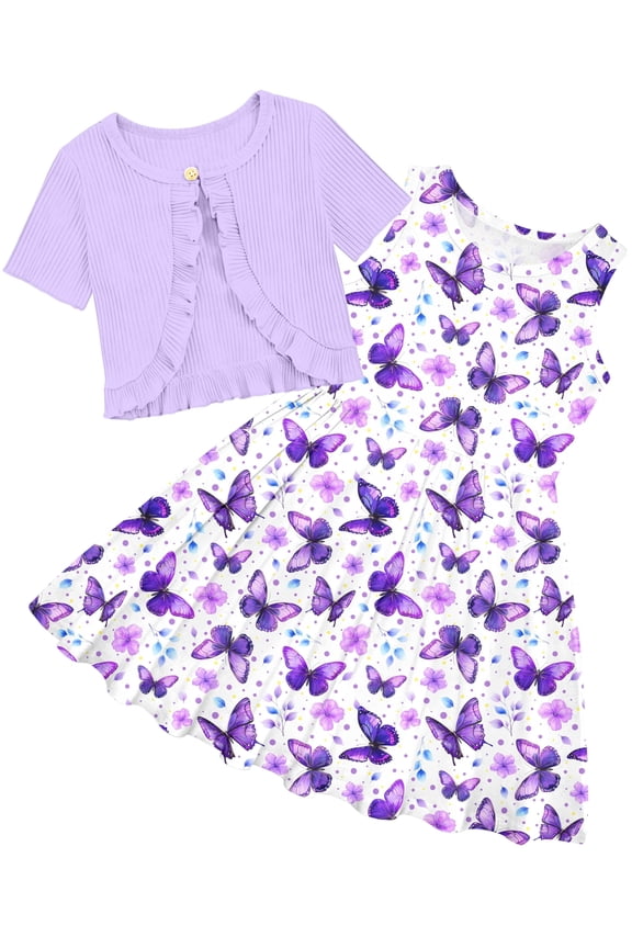 Girls Dresses Sleeveless Summer Dress with Cardigan for Kids Casual, 7-8 Years