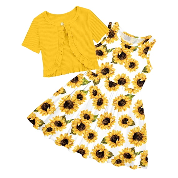 Lanbubble Girls Dresses Sleeveless Summer Dress with Cardigan for Kids Casual, 9-10 Years