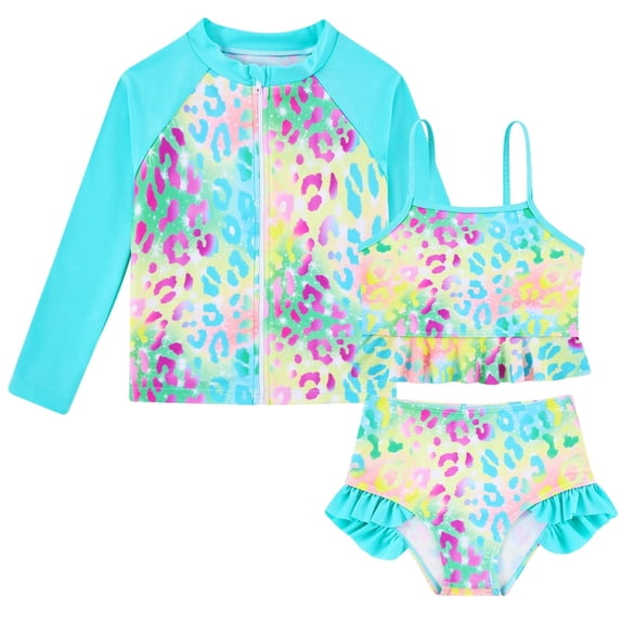 Lanbubble Girls 3 Piece Swimsuit Set Long Sleeve Rash Guard Tankini Bathing Suits Beach Swimwear 3-4 Years