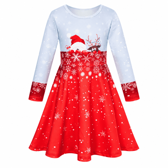Lanbubble Girls Christmas Dresses Long Sleeve A-Line Casual Dress Twirly Skater Dresses 5-13 Years