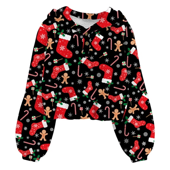Lanbubble Girls Christmas Hoodie Sweatshirt Warm Pullover Top with Button, Sizes 6-13 Years