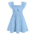 thumbnail image 1 of Lanbubble Girls Dress Blue A-Line Ruffle Sleeve Casual Holiday Summer Dress, 11-12 Years, 1 of 9