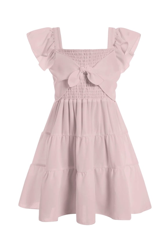 Girls Dress Pink A-Line Ruffle Sleeveless Casual Holiday Summer Dress, 5-6 Years