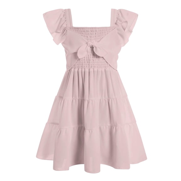Lanbubble Girls Dress Pink A-Line Ruffle Sleeve Casual Holiday Summer Dress, 5-6 Years