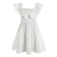 thumbnail image 1 of Lanbubble Girls Dress White A-Line Ruffle Sleeve Casual Holiday Summer Dress, 7-8 Years, 1 of 7