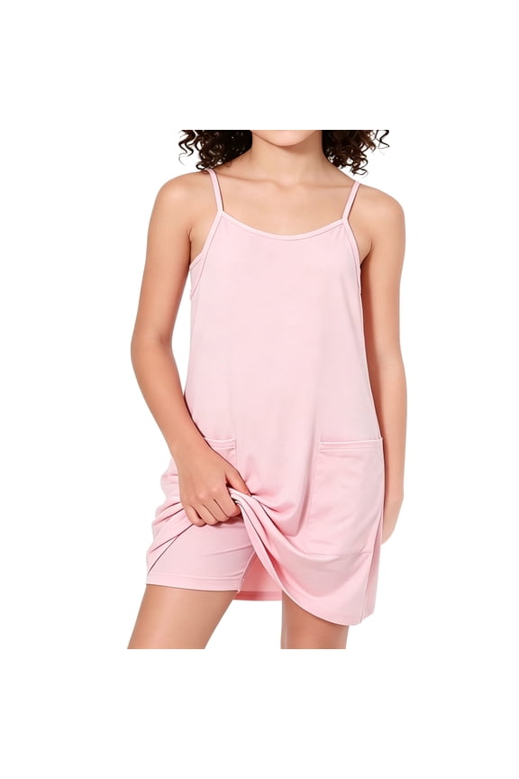Girls Dress with Shorts Casual Spaghetti Straps Romper Dresses with Pockets 8-14 Years