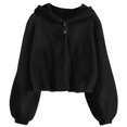 thumbnail image 1 of Lanbubble Girls Fuzzy Hoodie Fleece Sweaters Button Pullover Sherpa Jacket Tops for Kids 6-13Y, 1 of 8