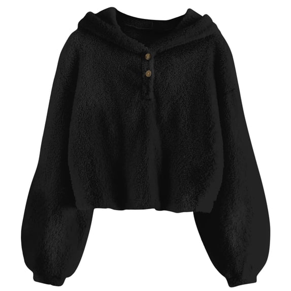 Lanbubble Girls Fuzzy Hoodie Fleece Sweaters Button Pullover Sherpa Jacket Tops for Kids 6-13Y